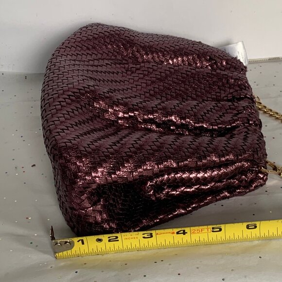 By Anthropologie Frankie Pink Metallic Chain Strap Clutch Crossbody Purse Dressy - Picture 13 of 14